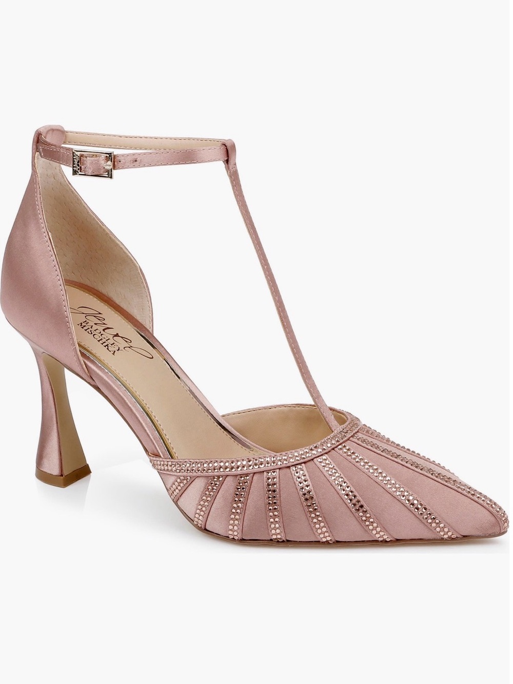 Badgley Mischka Satin T-Strap Pump in Blush